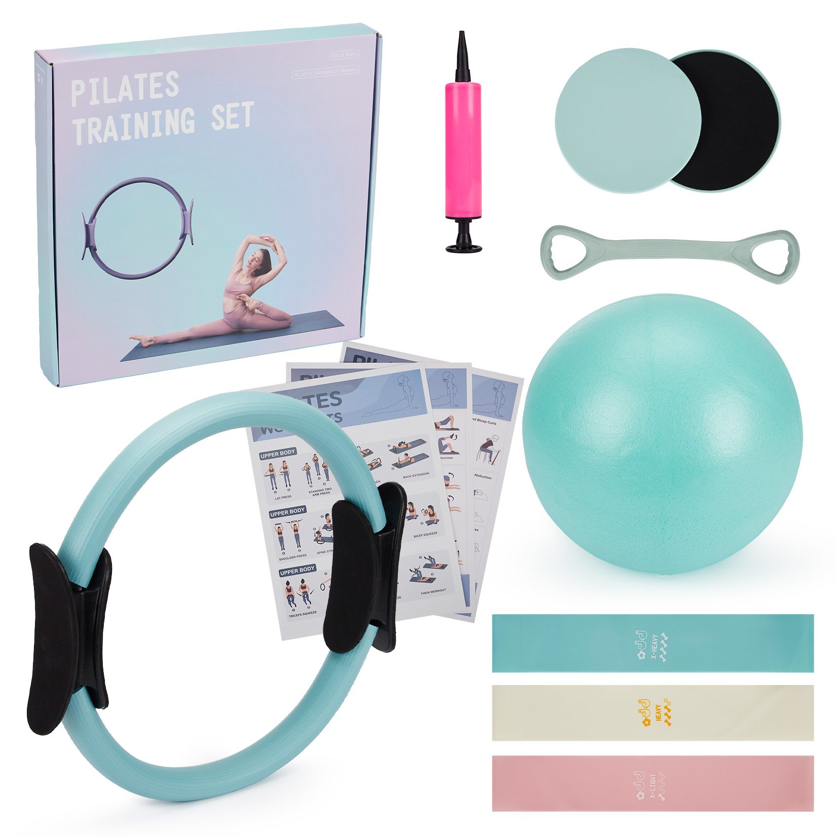 Pilates Yoga Kit - Ensemble d'entraînement Pilates, Anneau Pilates 6-en-1,